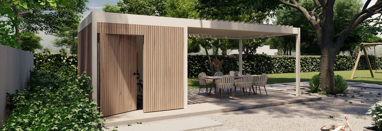 Pergola s úložným prostorem (Algarve s úložnou stěnou)